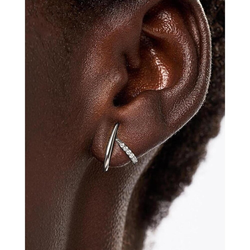 Trendy 14K Silver plated stud earrings for women dainty minimalist CZ jewelry - Picture 2 of 6